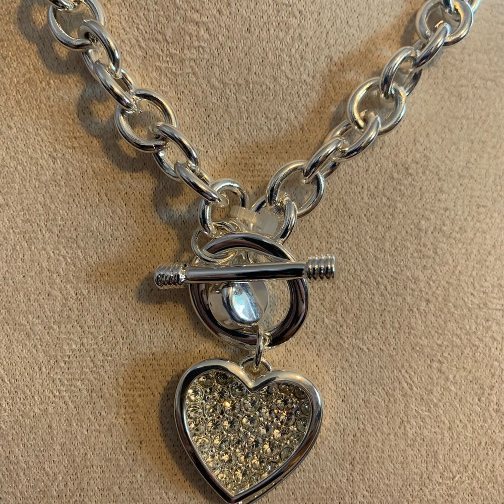 Calvin Klein rhinestone heart toggle silver necklace